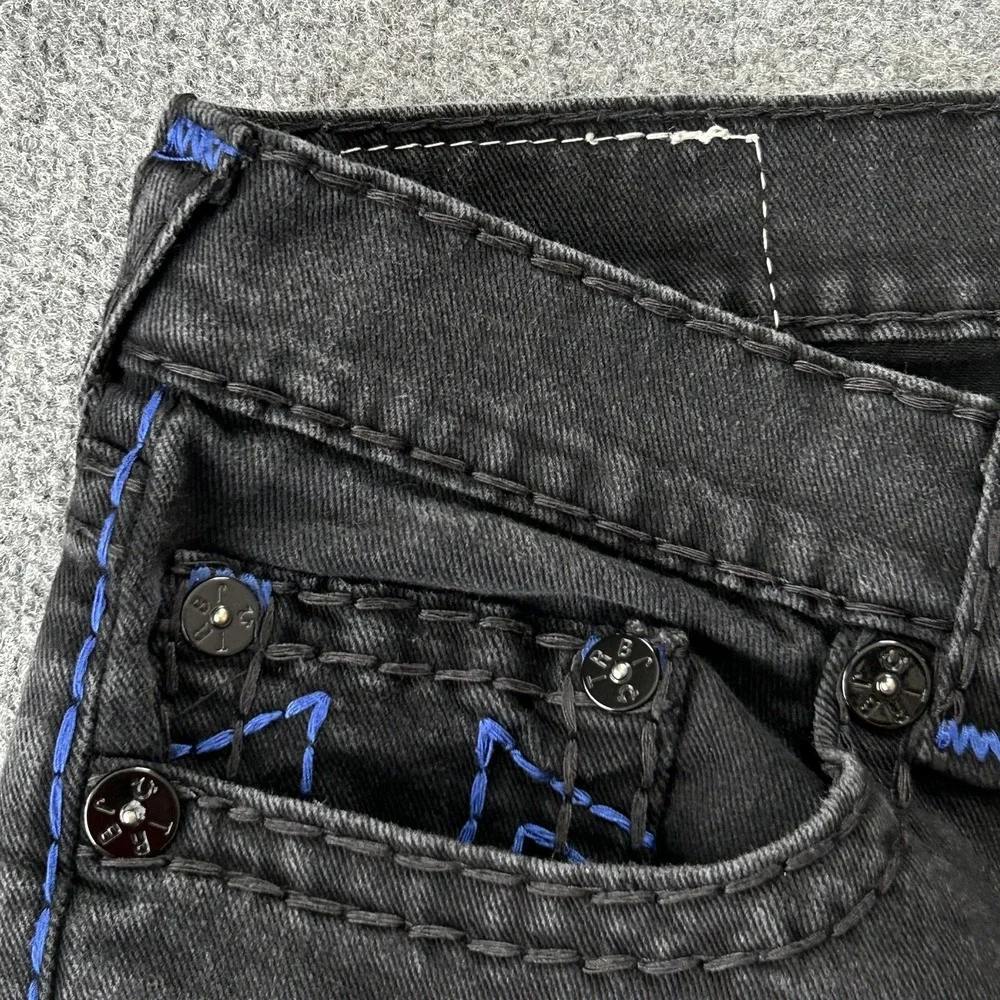 True Religion Rocco Jeans‎ Mens 37x31 Black Relaxed Skinny Contrast Stitch Denim